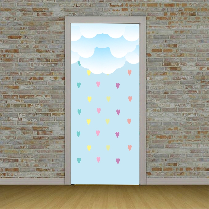 Capa de Porta Decorativa Sublimada com Elástico Veste Fácil 0,85x2,10 Temática Chuva de Amor