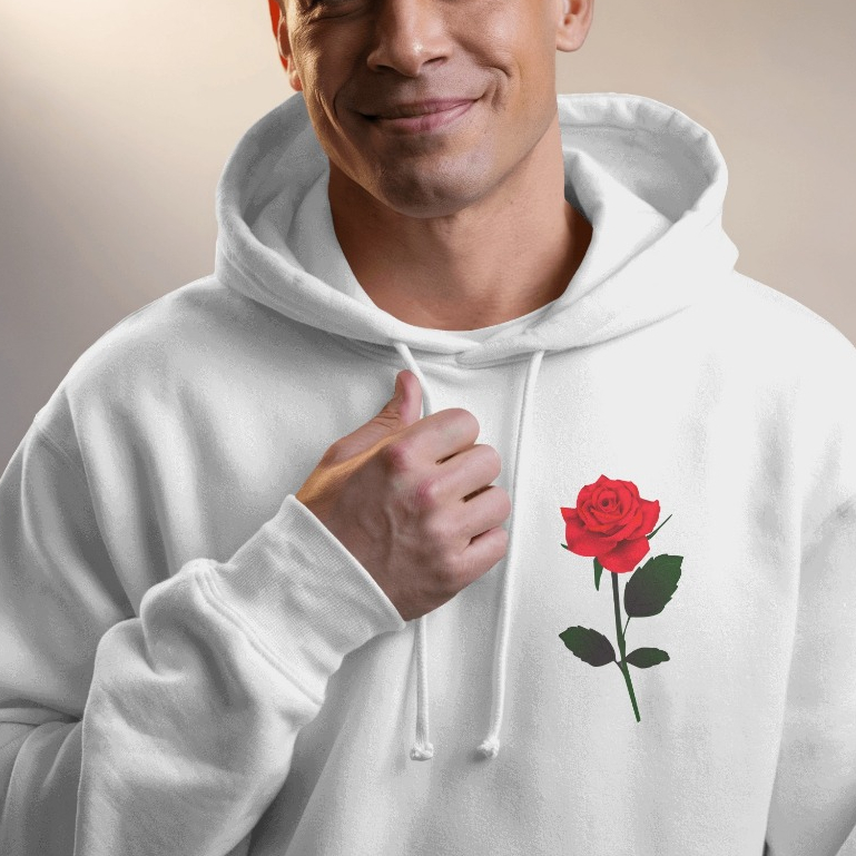 Moletom Masculino Feminino Flanelado Com Capuz Canguru Flor Rosa Vermelha Moletom Frio Moda Inverno