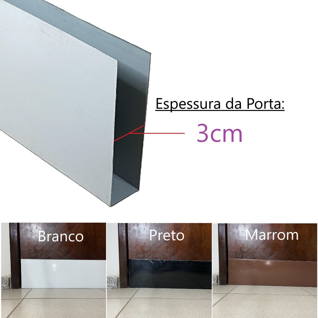 Salva Porta 3cm x 11cm Altura Fabricado em Aço Galvalume Pintura Eletrostática Tapa Frestas