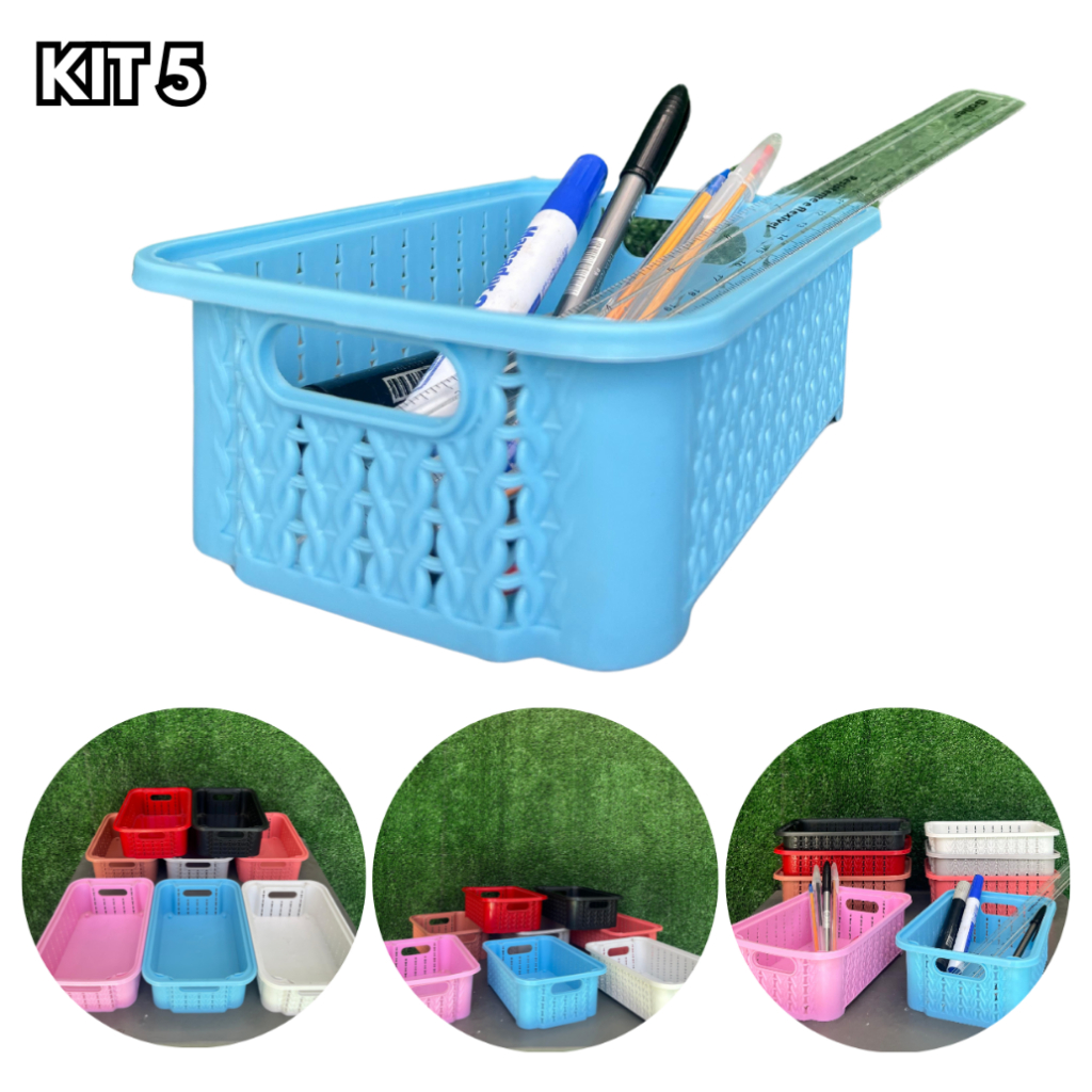 Kit 5 Cesto Organizador Multiuso Para Armários Gavetas Lavanderia Prateleiras Com Diversas Cores