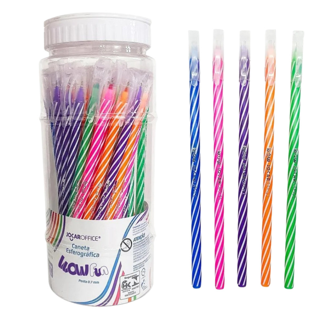Caneta Esferográfica Wow 0.7mm Colorida Jocar Office-5 Unidades em Oferta na Shopee