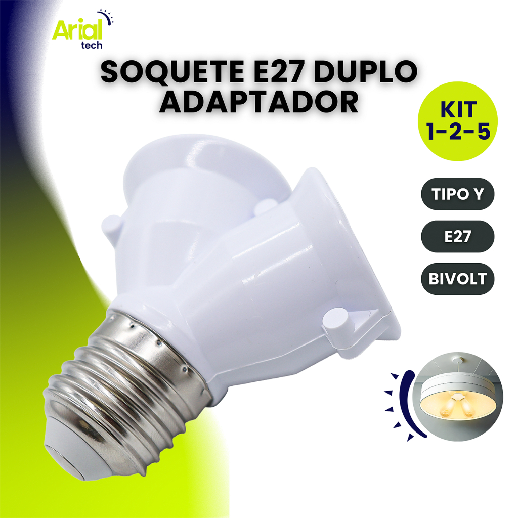 Kit Bocal Soquete Tipo Y Adaptador Duplo 2 Lâmpadas E27 Bivolt 110v|220v