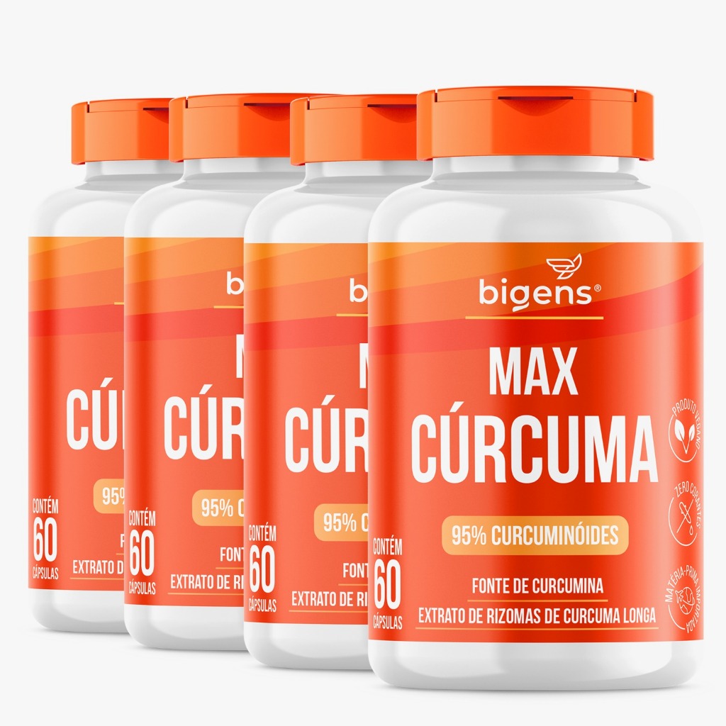 BIGENS KIT 4X MAX CURCUMA 95% CURCUMINOIDES 60 CAPS BIOGENS em Oferta na Shopee
