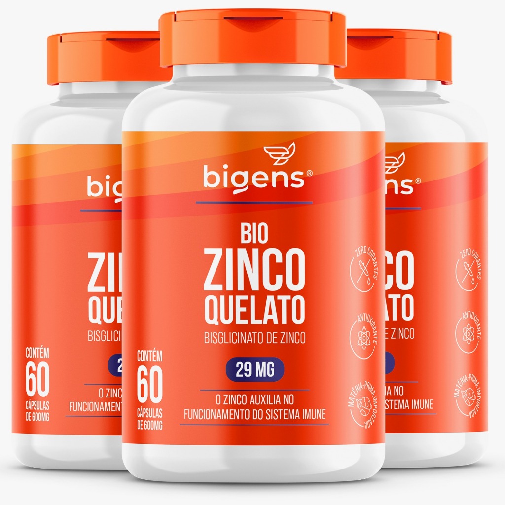 BIGENS KIT 3X BIO ZINCO QUELATO 60 CAPS BIOGENS em Oferta na Shopee
