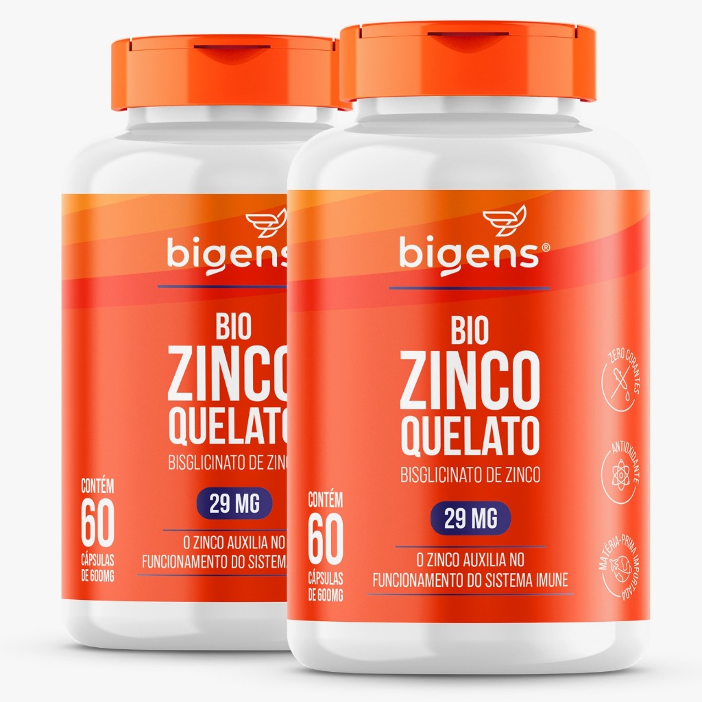 BIGENS KIT 2X BIO ZINCO QUELATO 60 CAPS BIOGENS em Oferta na Shopee
