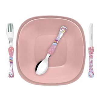 Kit Talher e prato infantil Unicornio Colher Garfo Faca inox chaves Disney em Oferta na Shopee