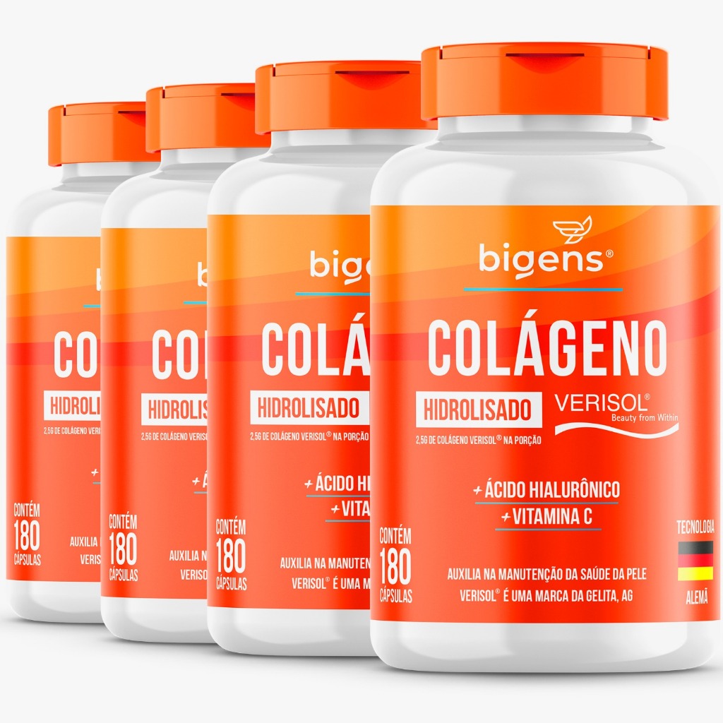BIGENS KIT 4X COLAGENO VERISOL 180 CAPS BIOGENS em Oferta na Shopee