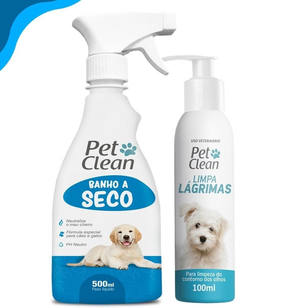 Kit Banho Seco Para Caes E Gatos + Limpa Lagrimas Pet Clean