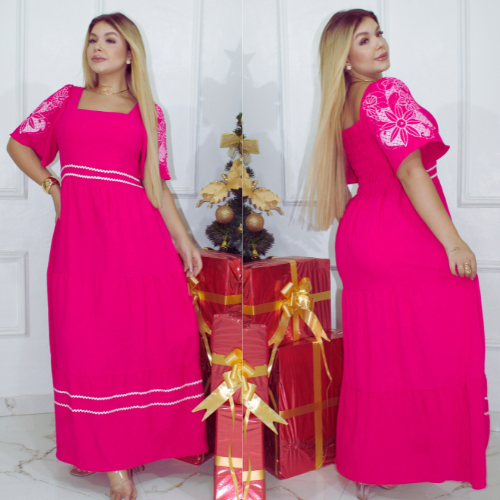Vestido Longo Feminino luxo evangélicos plus size com Manga estampado Manga Solta Elegante forrado