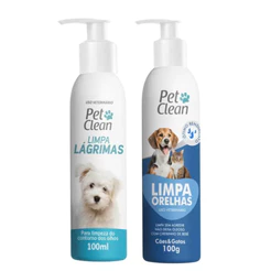 Kit Pet Clean Limpador Limpa Orelha para Cachorro + limpador Limpa Lágrima Cachorro e Gato 100 ml