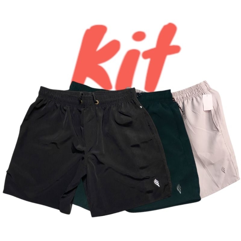 Kit 3 Bermudas Mauricinhos Masculina Tactel Com Elastano Academia flexível