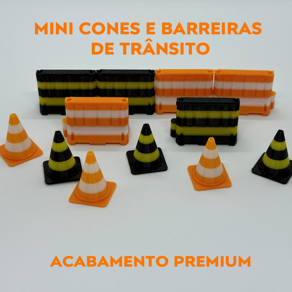 Kit Mini cones e Mini barreiras 2,5cm altura Miniatura brinquedo para carrinhos hot wheels matchbox