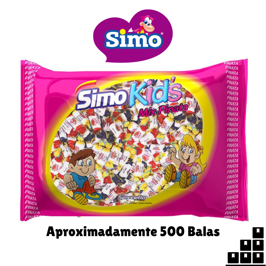 Bala Macia Mastigável Frutas Sortidas 1,5kg SimoKids Mix Pinãta Pacote Com 500 unidades