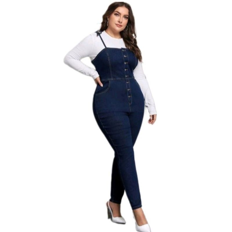Macacão Jeans Feminino Macaquinhos Modeladores Empina Bumbum Cintura Alta Laycra Jardineira Calça Skinny Botões Luxo