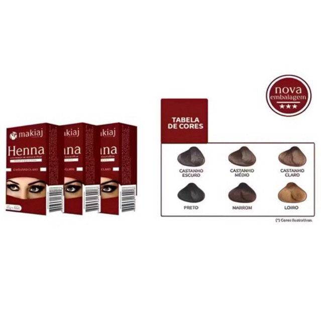 HENNA PARA DESIGN DE SOBRANCELHAS Profissional com Dappen + Pazinha Medidora Redimento e Fixação Makiaj