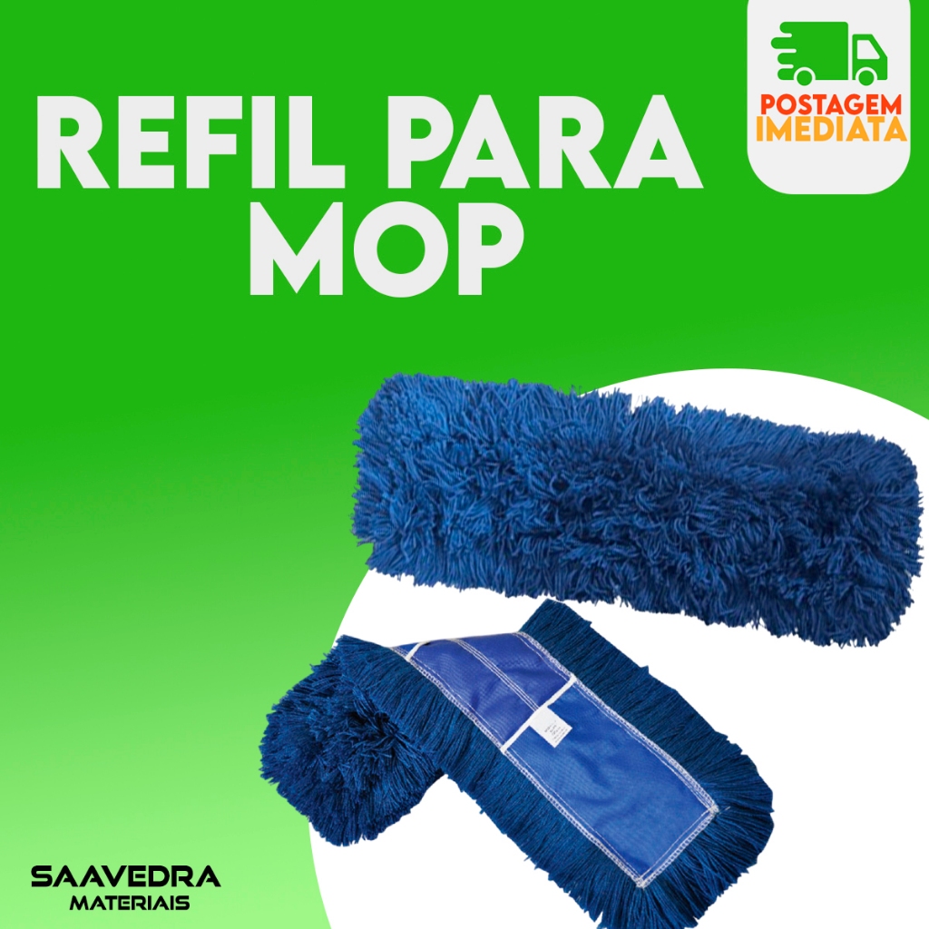 Refil Mop Bralimpia Euro Azul Profissional tamanho a escolher 40 cm ou 60cm em Oferta na Shopee