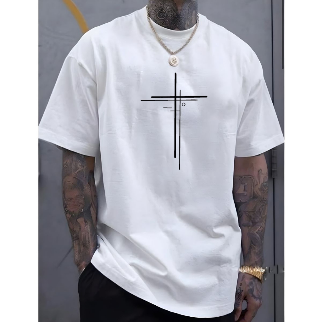 Camiseta Masculina Algodão Cruz Dupla Fé Jesus Street Camisa em Oferta na Shopee