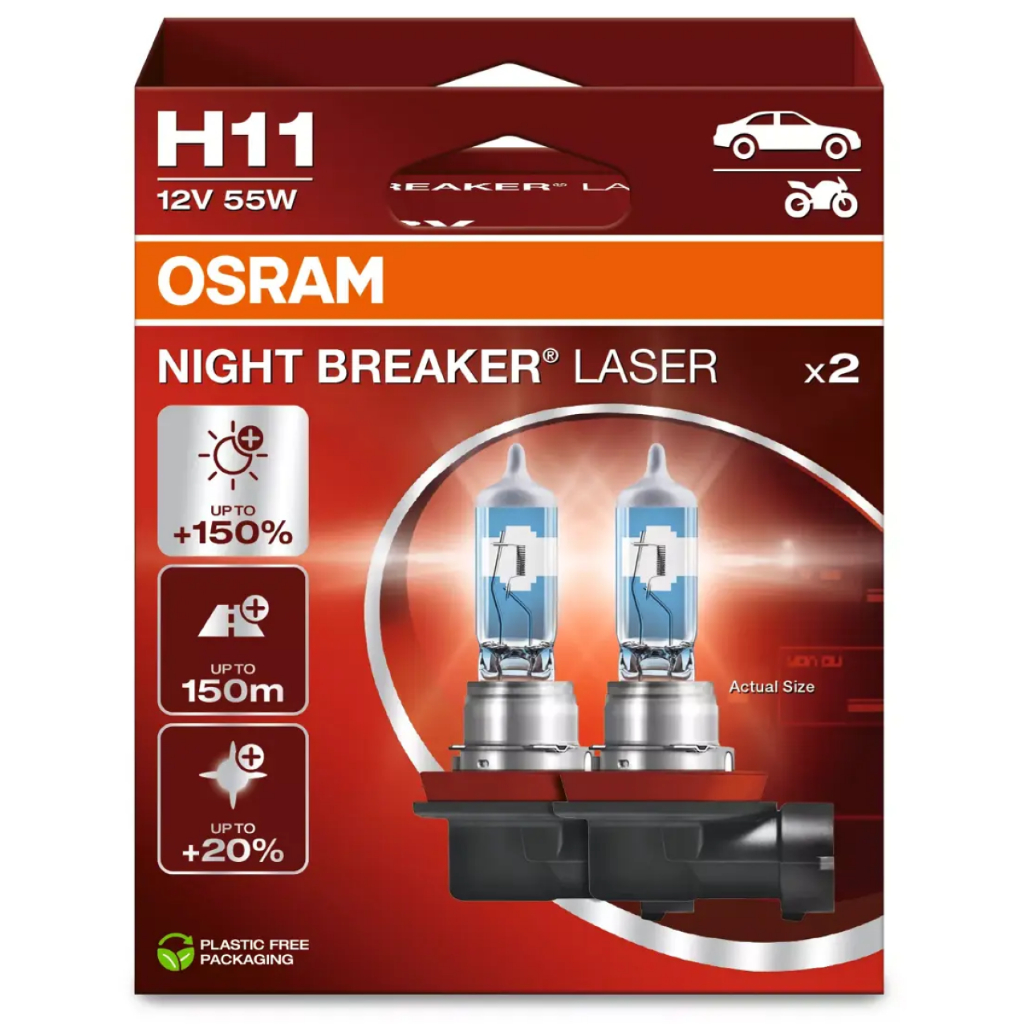 Par de Lampadas Osram H11 Night Breaker Laser 150% Next Generation em Oferta na Shopee