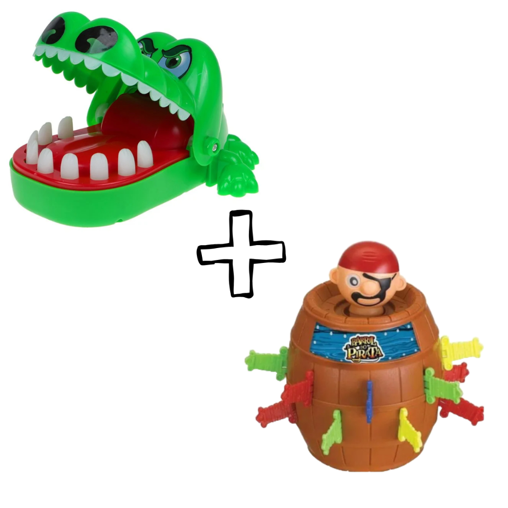 Jacaré e Pula Pirata Brinquedos Crocodilo Morde o Dedo Barril Pirata Original