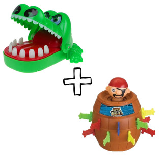 Jacaré e Pula Pirata Brinquedos Crocodilo Morde o Dedo Barril Pirata Original