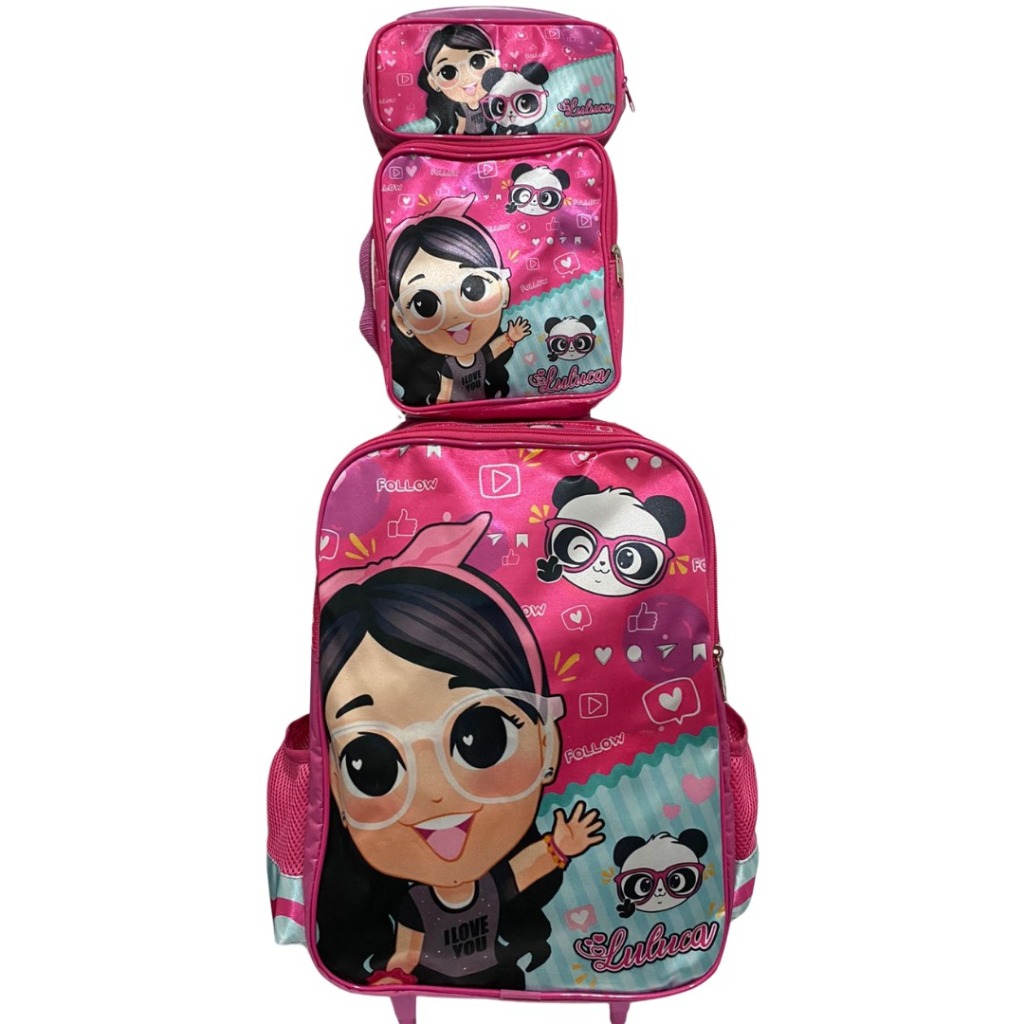 Mochila Escolar Luluca Kit Com Lancheira E Estojo Menino e Menina Impermeável de Carrinho