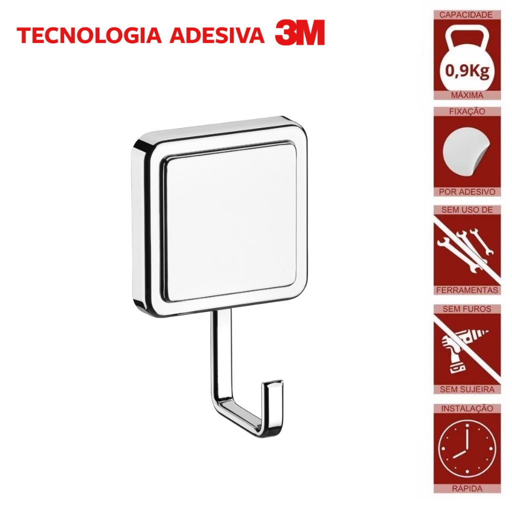 Gancho Parede Adesivo 3M Cabide Banheiro Cozinha Porta Toalha Multifuncional Cromado - Home & Living