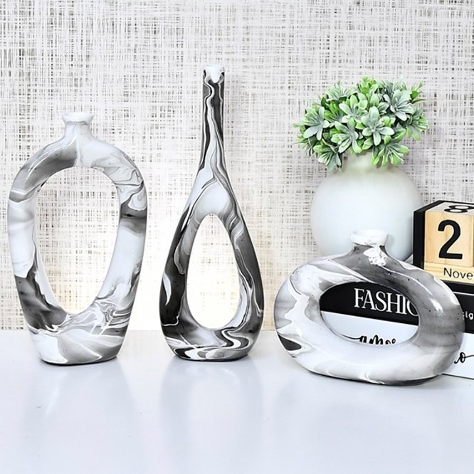 Enfeite 3 Peças Decorativo Casa Kit Vaso Cerâmica Rack Sala Conjunto Completo Trio Casa Centro Mesa