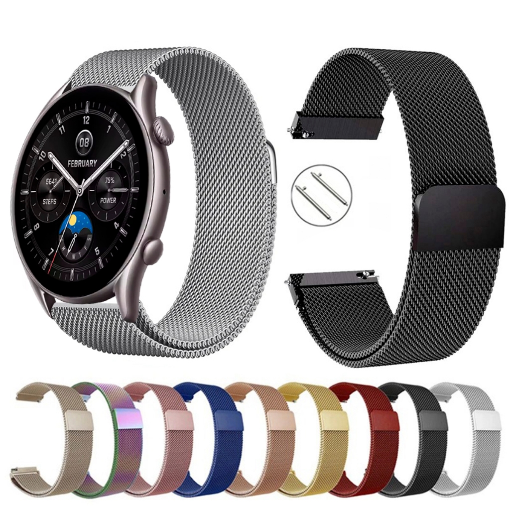 Pulseira de 22mm milanesa aço inox para Amazfit GTR 4 NEW A2040 de Engate Rapido