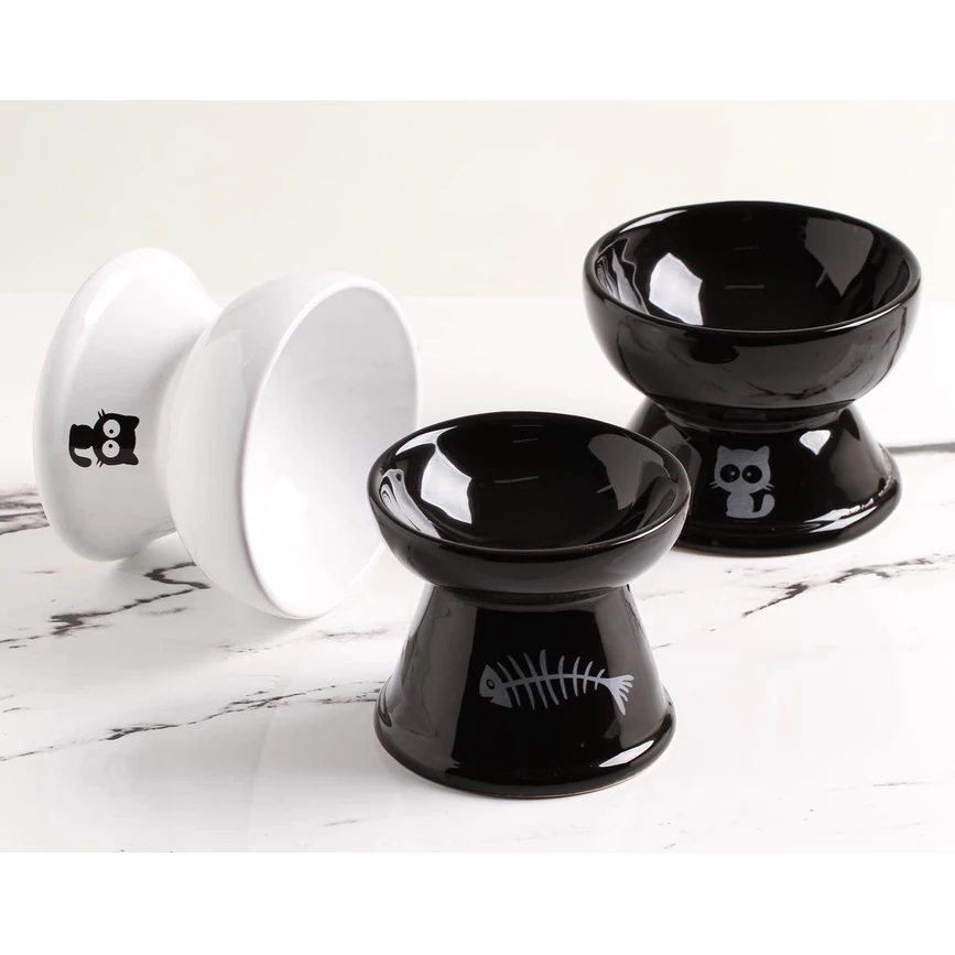 Kit 2 Comedouro Higiênico Cerâmica Elevado Gatos Prático Comedouro Bebedouro Cerâmica Pet Cachorros