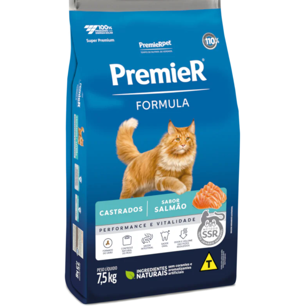 Ração Premier Para Gatos Castrado Sabor Salmão 7,5kg
