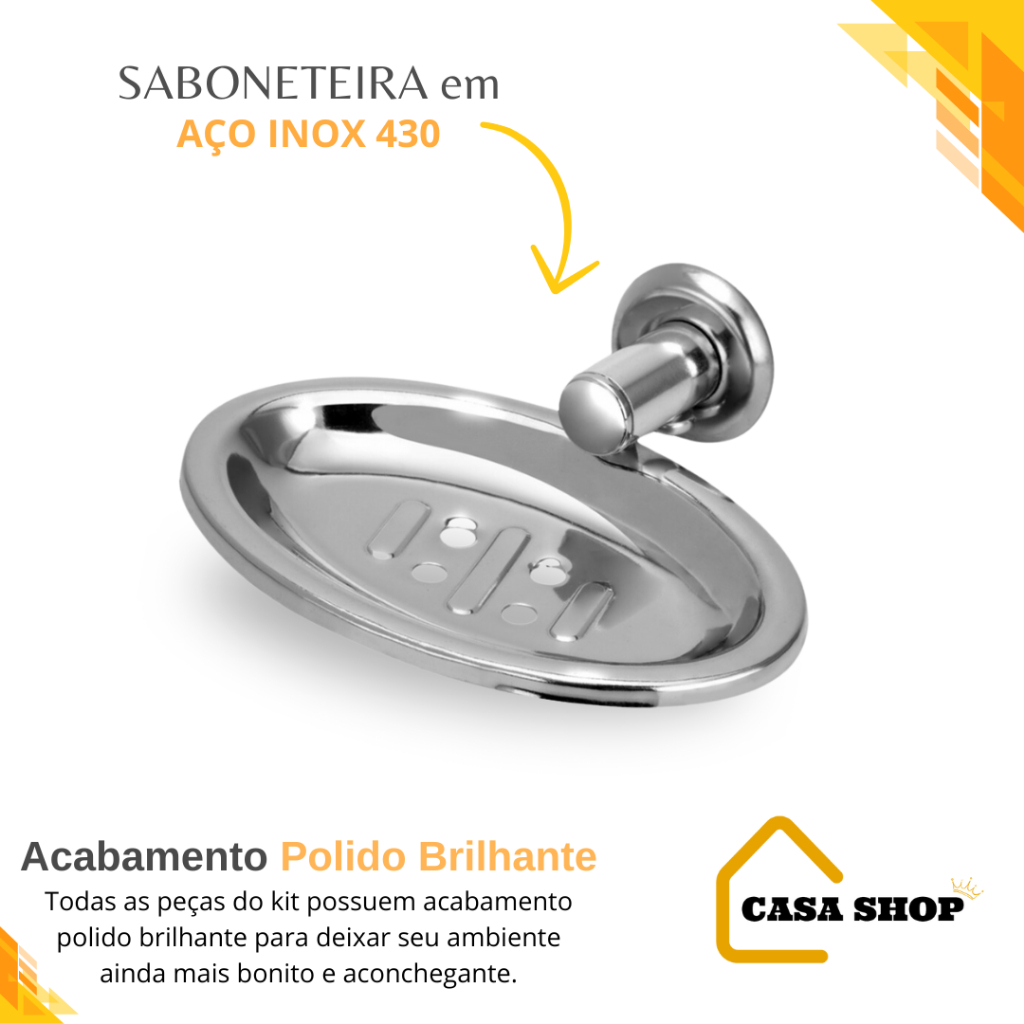 Kit stander para banheiro 5 peças completo luxo aço inox metal
