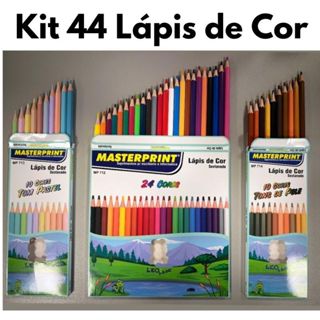Kit 44 Lápis de Cor (24 CORES + 10 Cores Tom Pastel +10 Cores Tons de Pele) Escolar Sextav...