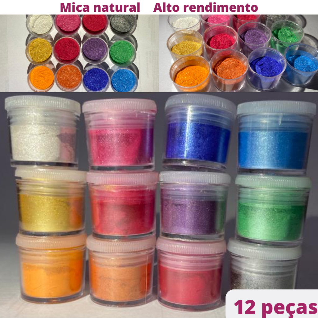 Kit 12 pigmentos mica todas cores metálico perolado para resina epóxi e artesanato pigmento diy em Oferta na Shopee