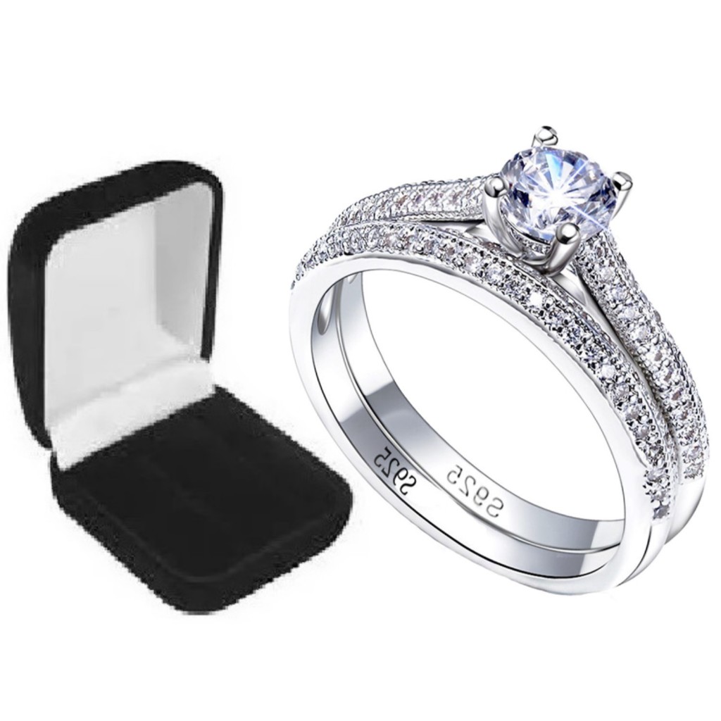 Anel 2 peças Folheado a Prata em Oferta em Oferta na Shopee