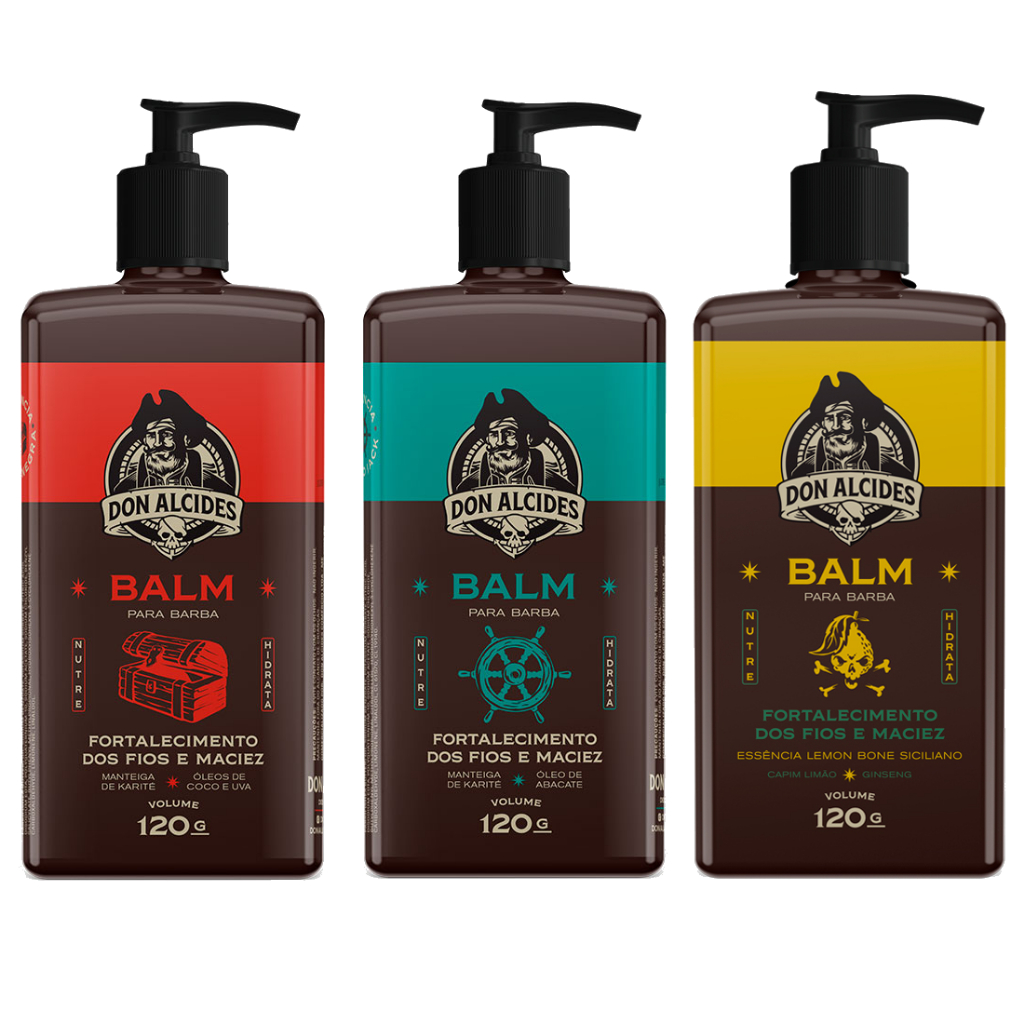Kit para Barba - Balm para Barba Don Alcides - 1 Calico Jack + 1 Lemon Bone + 1 Barba Negra
