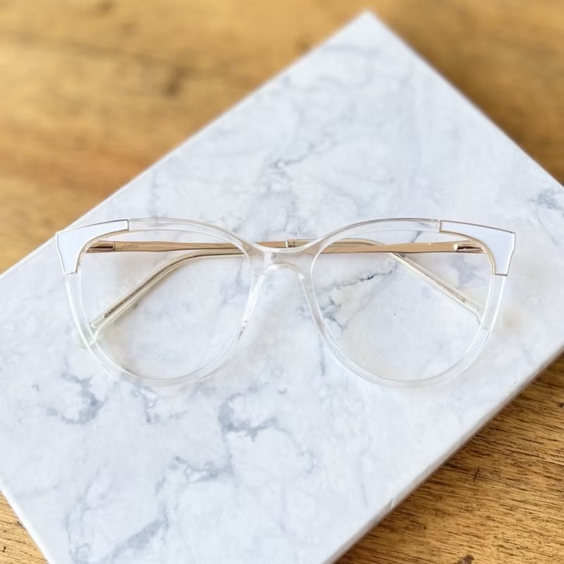Armação óculos para grau feminino gatinho cristal e branco