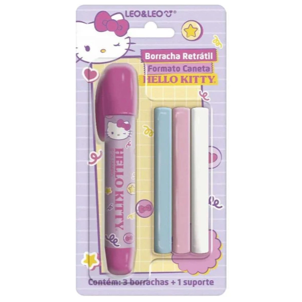 Caneta borracha retratil Hello Kitty com 04 peças Leo e Leo