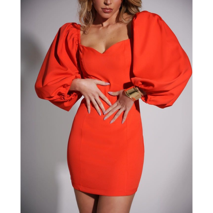 Vestido curto manga bufante
