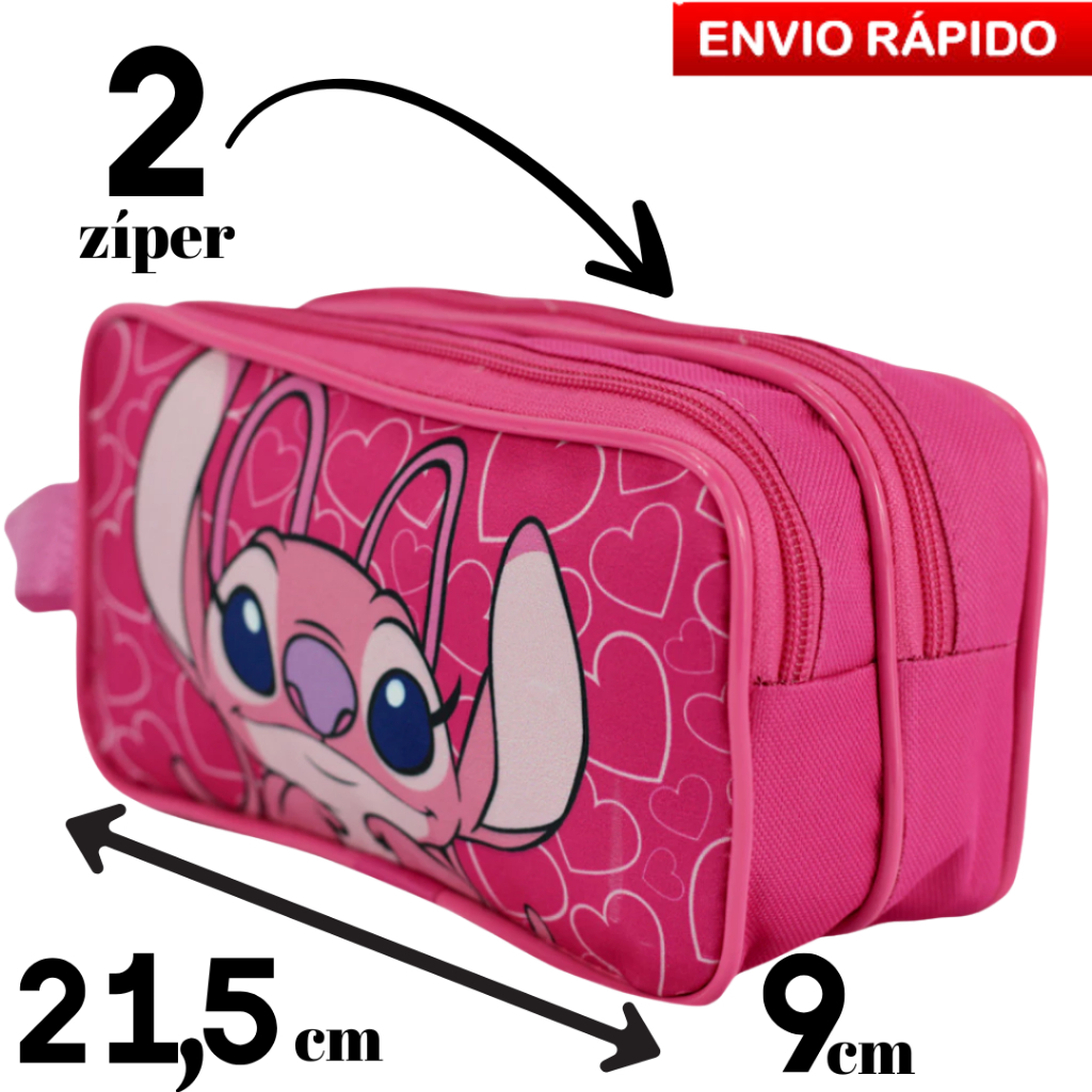 Estojo Caneta Lápis Duplo Escolar Infantil Stitch Angel em Oferta na Shopee