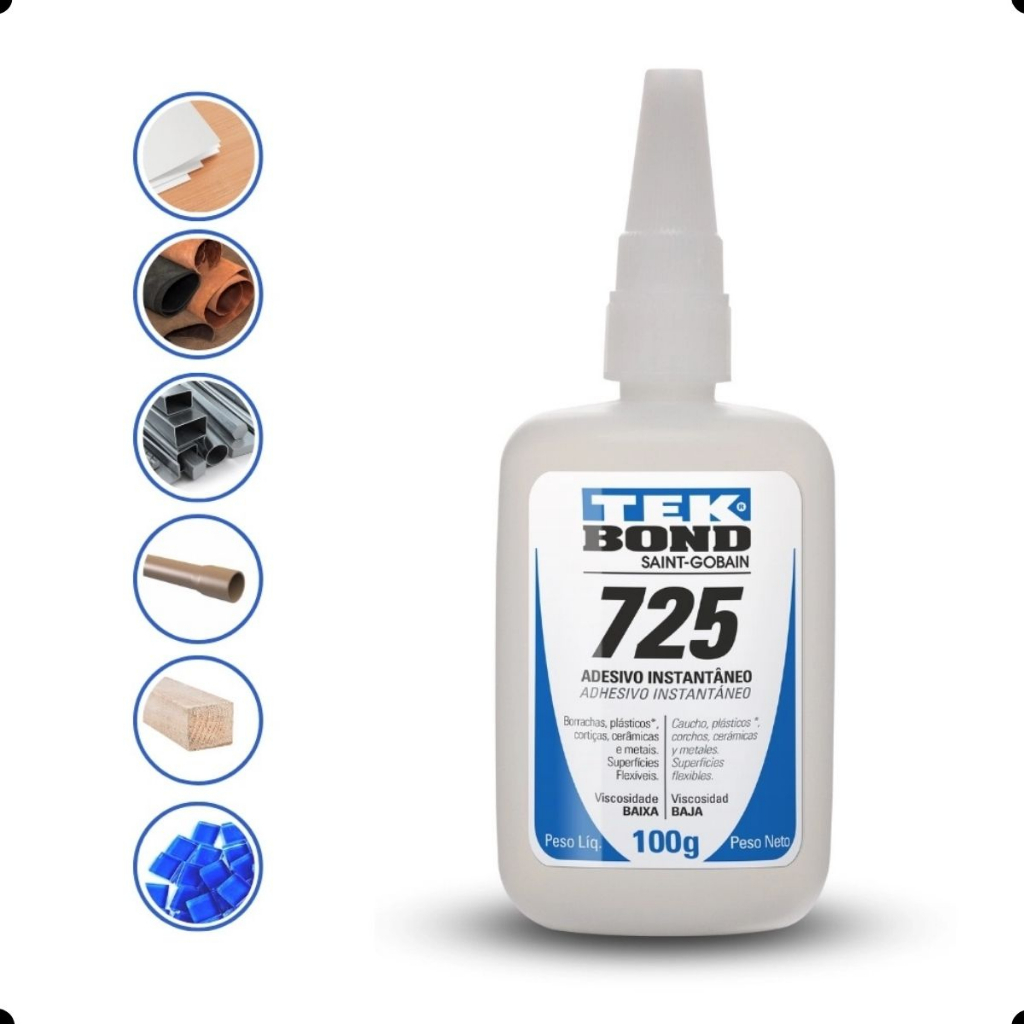 Tek Bond Adesivo Instantâneo 725 Viscosidade Baixa 100g Transparente Aderência Rápida Alta Velocidad