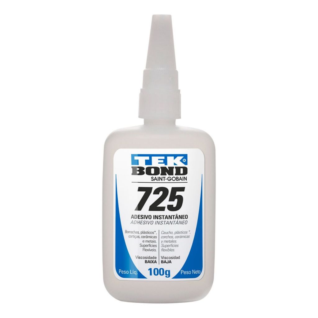 Tek Bond Adesivo Instantâneo 725 Viscosidade Baixa 100g Cor Transparente Multiuso Aderência Rápida