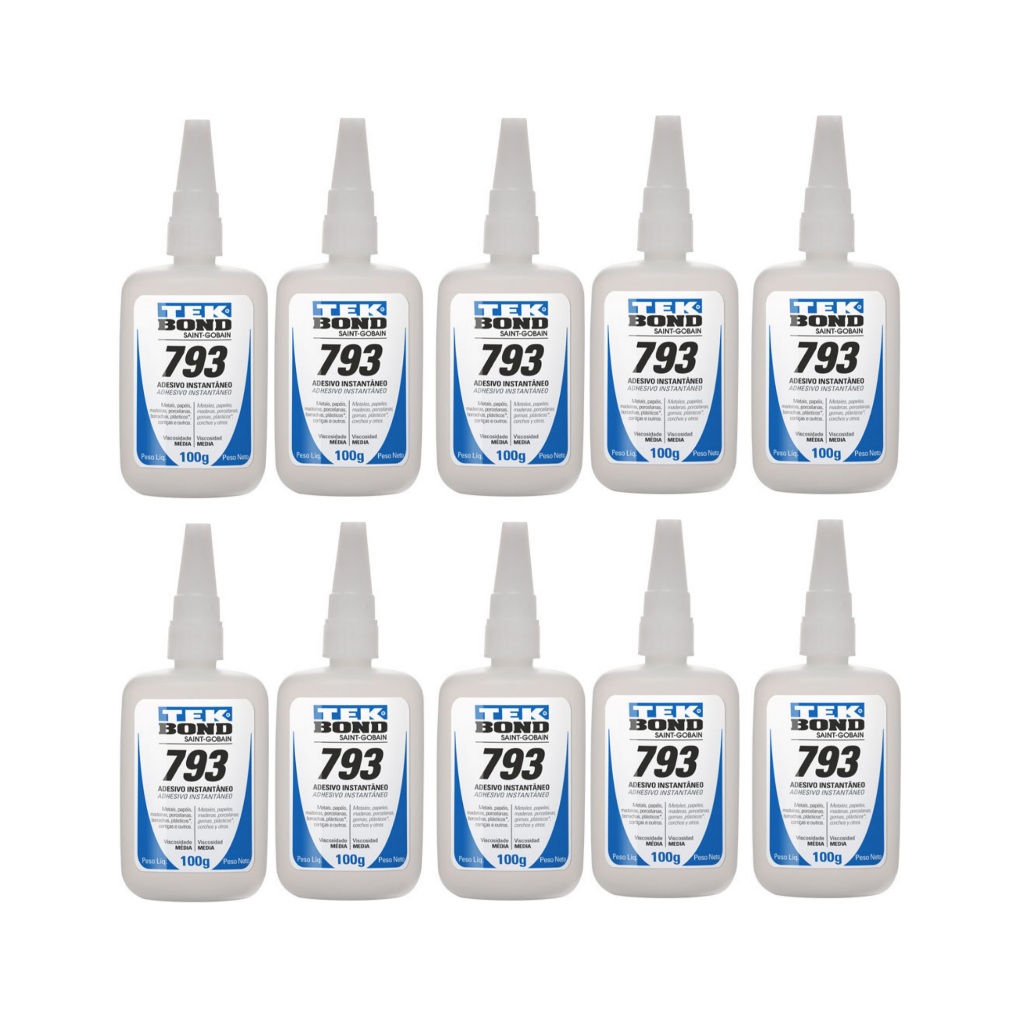 Caixa Com 10 Tubos Adesivo Instantânea Tek Bond 725 100g Tênis Bolsa Couro Eva Transparente Multiuso