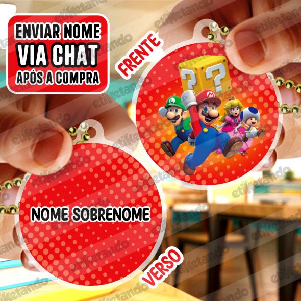Chaveiro Escolar 40x40mm com 04 und Personalizado com Nome e Personagem em Oferta na Shopee
