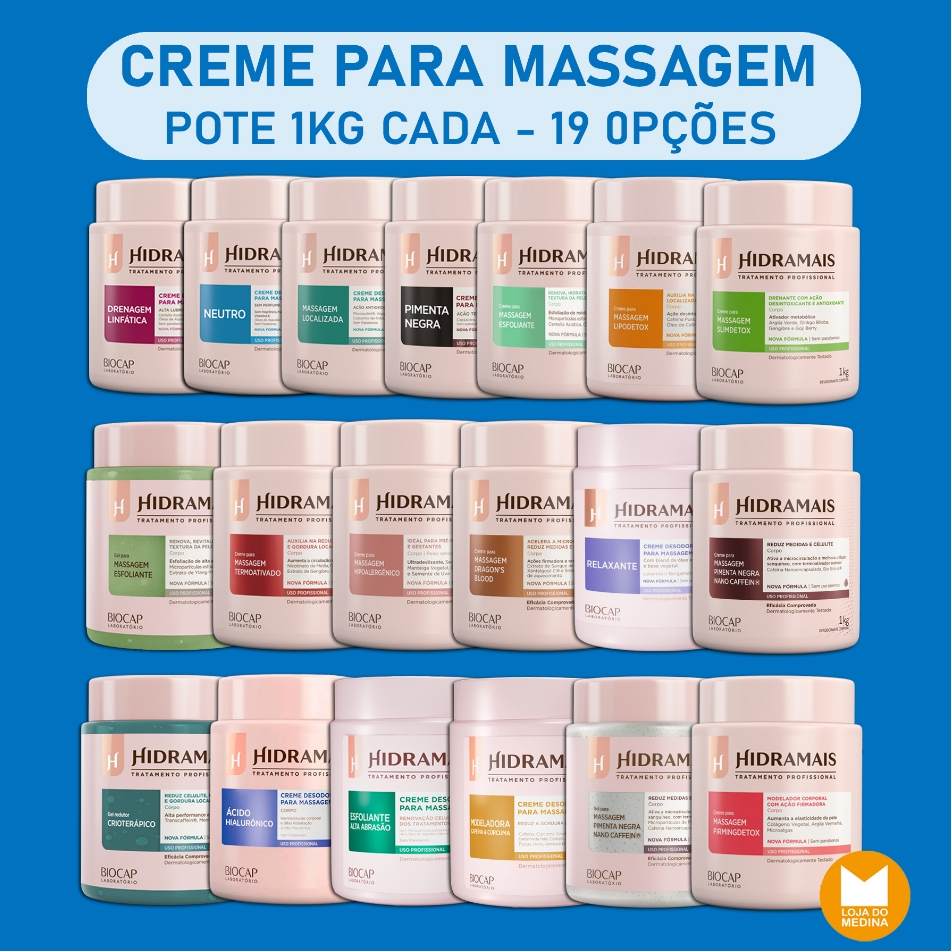 Creme Massagem Hidramais - Neutro, Esfoliante, Localizada, Modeladora, Pimenta Negra e 19 opções em Oferta na Shopee