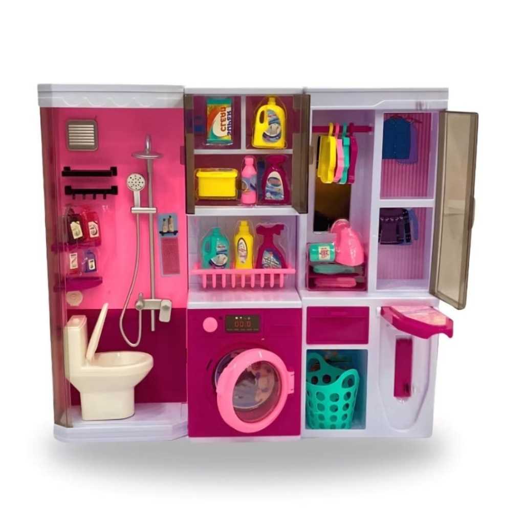 Casa De Boneca Infantil Banheiro E Lavanderia Com Acessórios E Utensílios Interativa Luz E Som em Oferta na Shopee