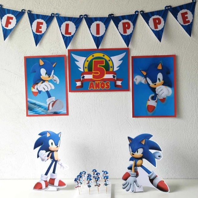 Sonic Kit festa só um bolinho na mesa decoração infantil mimo personalizado para aniversário e mêsversário.