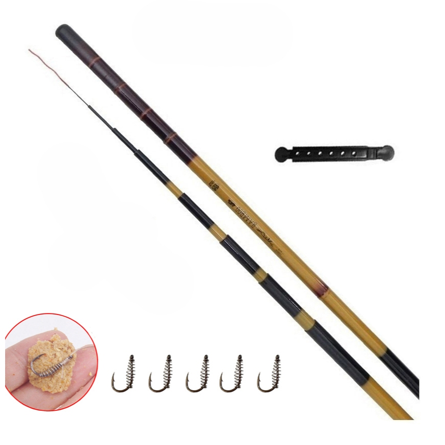 Vara Telescópica Bamboo Albatroz 41% Carbono + Enrolador de Linha + 5 Anzóis com Mola em Oferta na Shopee