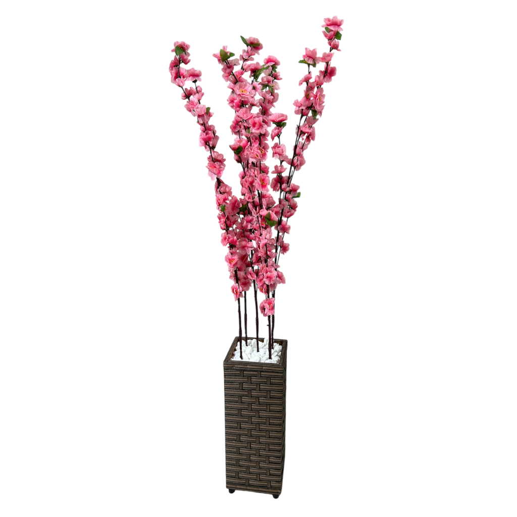 Planta Artificial Realista Cerejeira Rosa Bebe Com Vaso Decorativo Grande Enfeite Sala