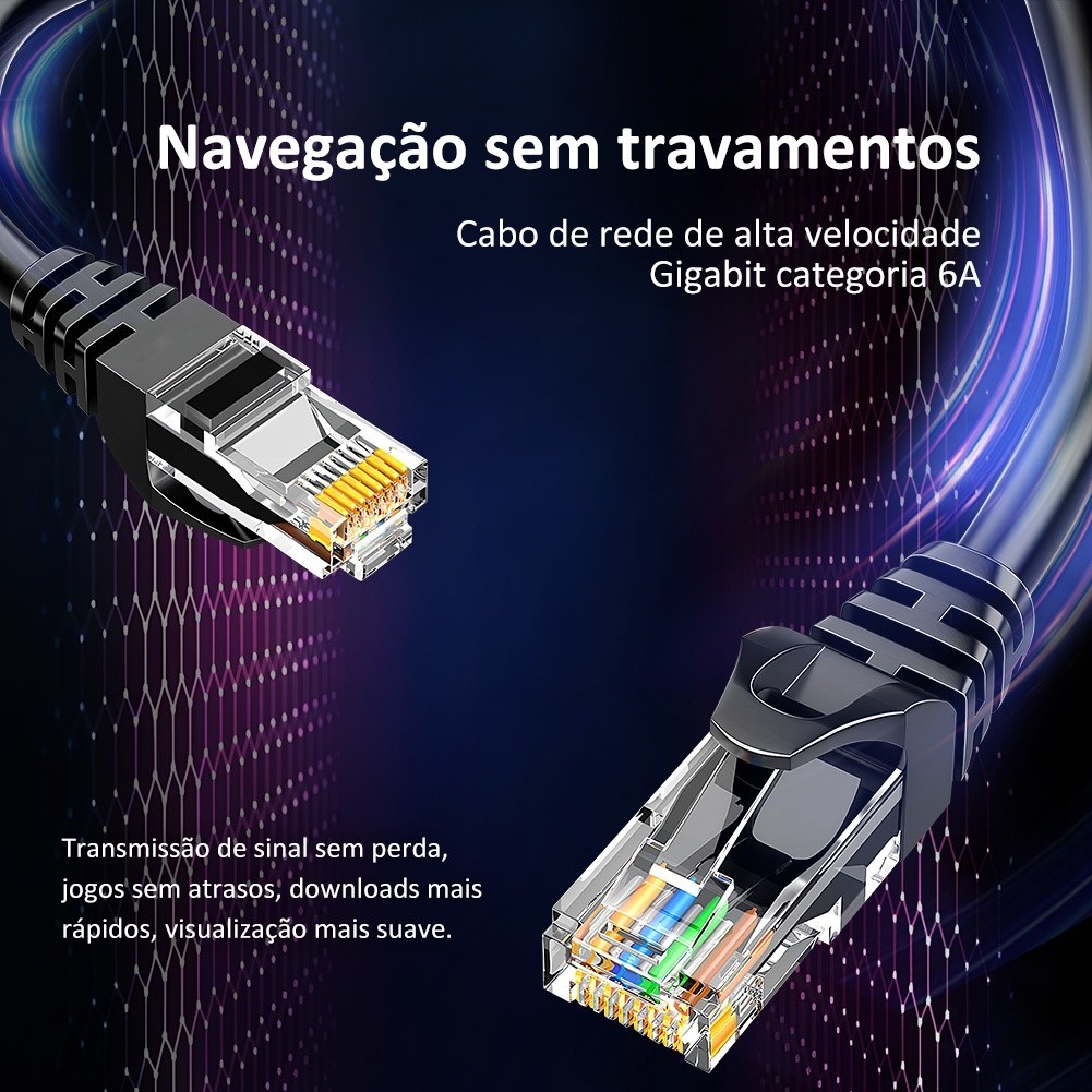 Cabo de Rede LAN Ethernet RJ45 CAT6A 10m 15m 20m e 30m Metros Cat5 e Montado 8P8C Homologado Pronto Cabo ethernet - detalhe