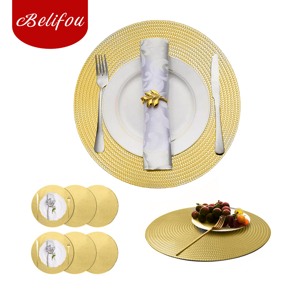 Imagem Belifou Kit 6 Individuais De Mesa Em PVC Mesa De Jantar Dourados 38CM - Matio